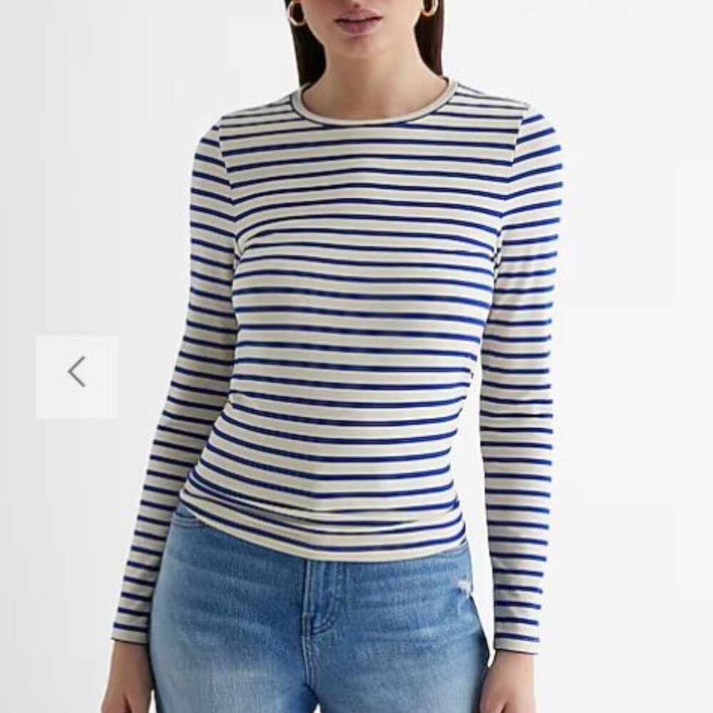 Express Fitted Striped Crew Neck Long Sleeve Tee - Size XS - NWT